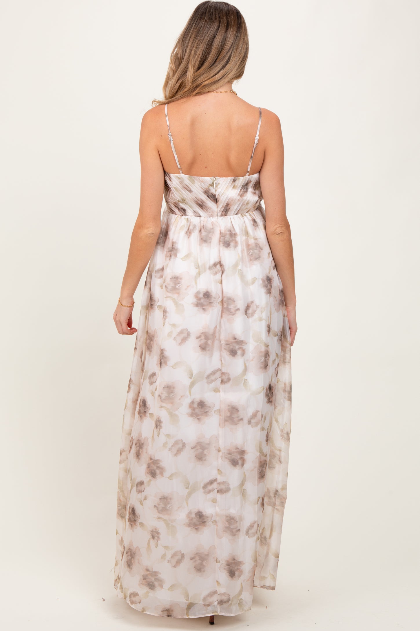 Taupe Multi Floral Print Sleeveless Maternity Maxi Dress
