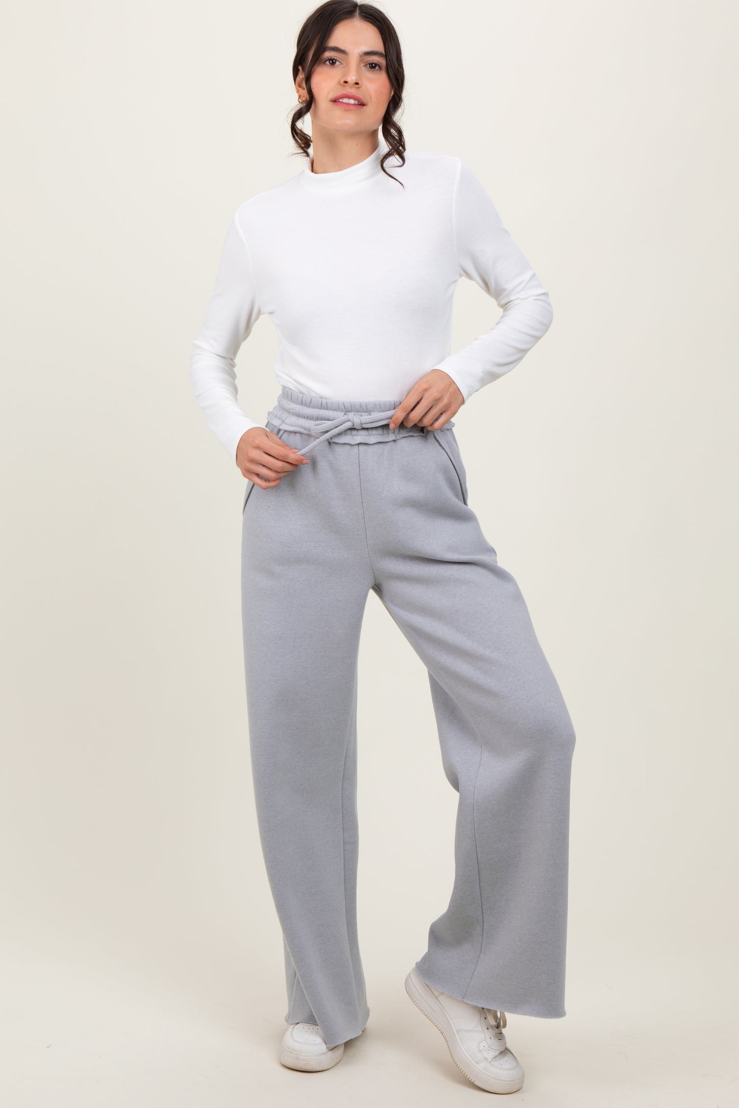 Heather Grey Exposed Seam Wide Leg Sweatpants