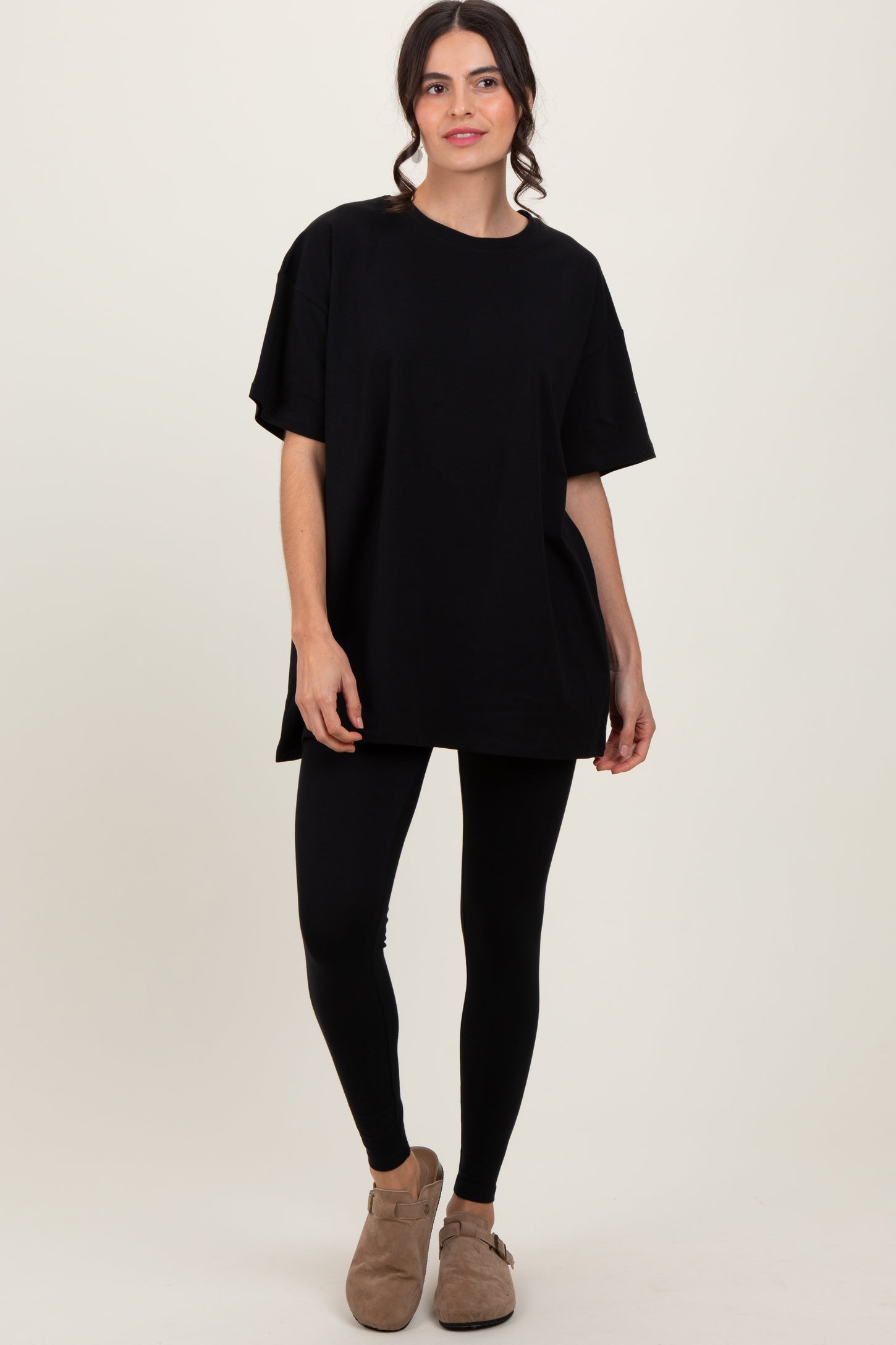 Black Oversized Crewneck Short Sleeve and Legging Set