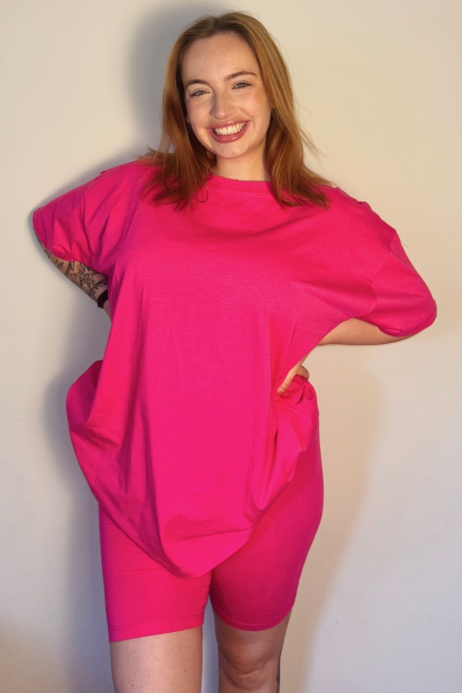 Fuchsia Biker Shorts Maternity Set