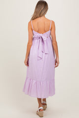 Lavender Floral Embroidery Back Ribbon Maternity Midi Dress