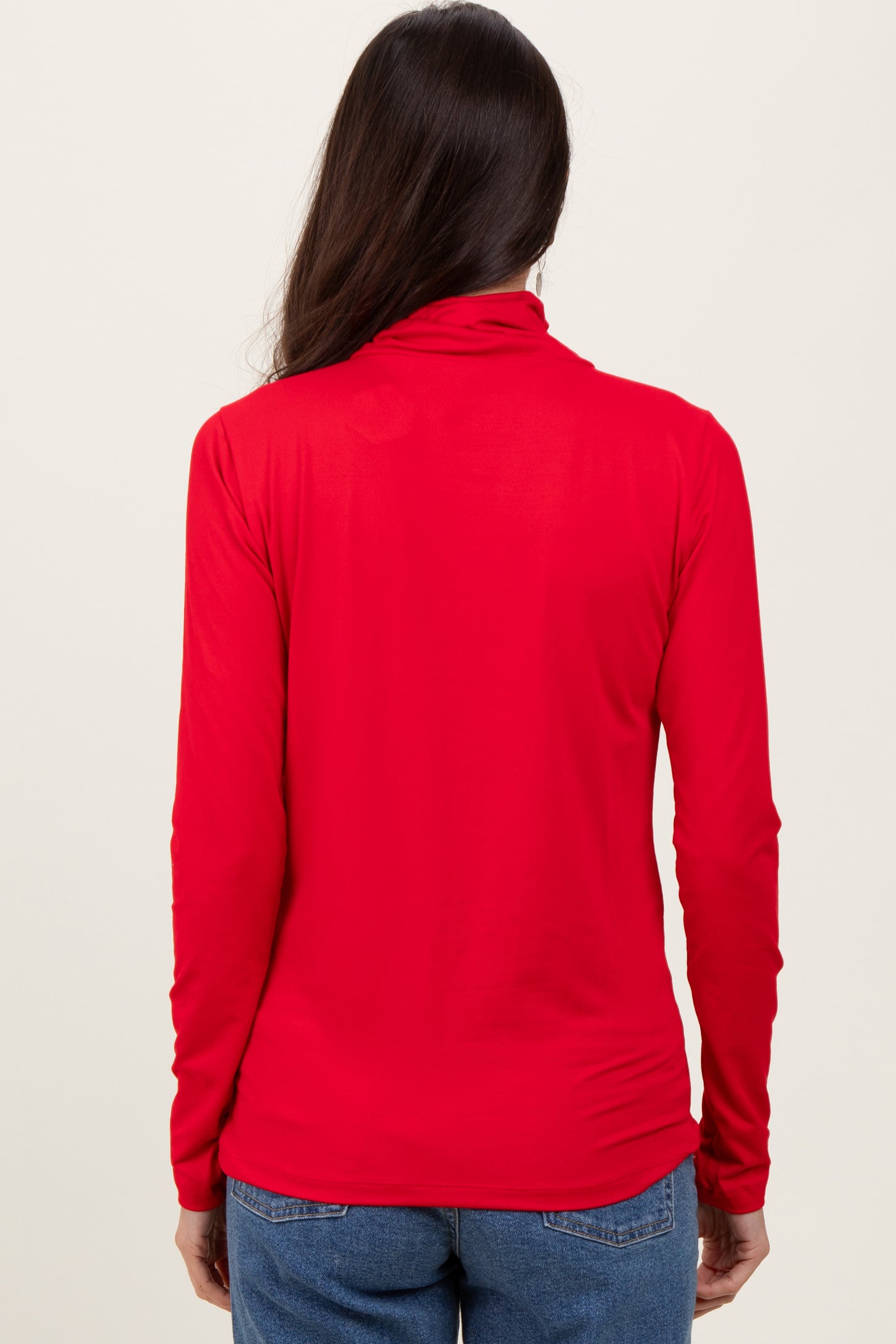 Red Brushed Knit Basic Turtleneck Top