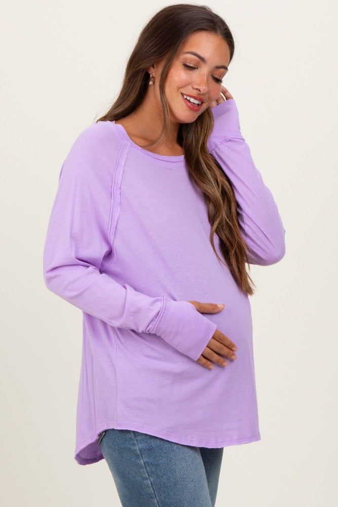 Lavender Heather Exposed Seam Long Sleeve Maternity Top