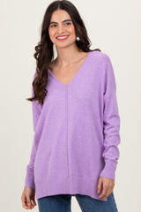 Lilac Front Seam V-Neck Side Slit Maternity Sweater