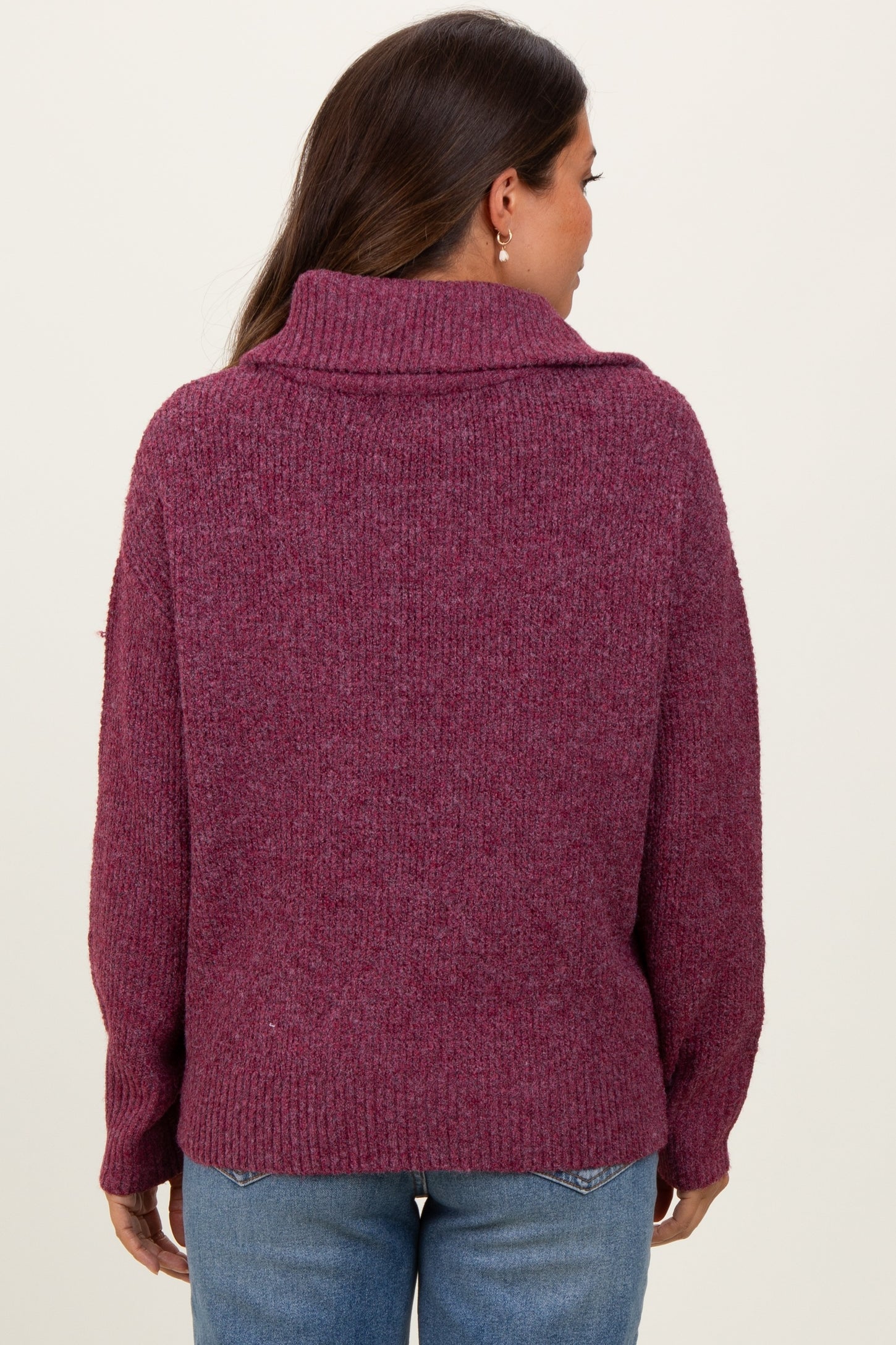 Burgundy Half Zip Maternity Pullover Sweater