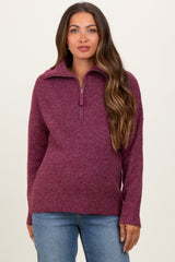 Burgundy Half Zip Maternity Pullover Sweater