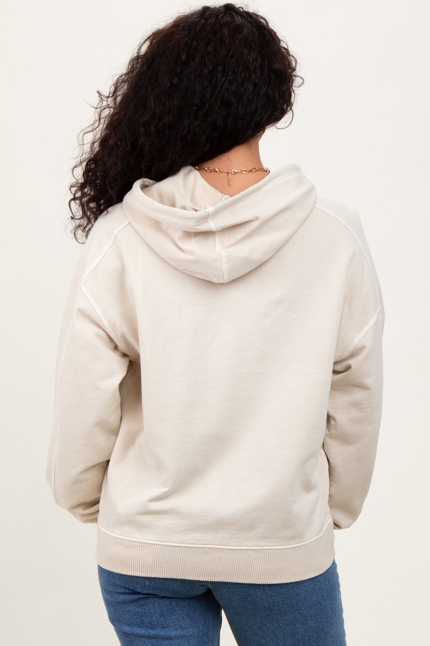 Cream French Terry Hooded Sweatshirt