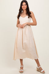 Cream Floral Embroidered Scallop Detail Maternity Midi Dress
