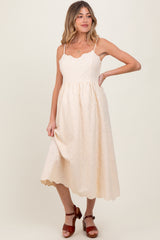 Cream Floral Embroidered Scallop Detail Maternity Midi Dress