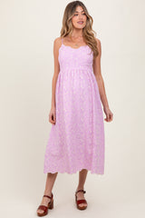 Lavender Floral Embroidered Scallop Detail Maternity Midi Dress