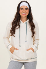 Cream Light Olive Contrast Drawstring Maternity Hoodie