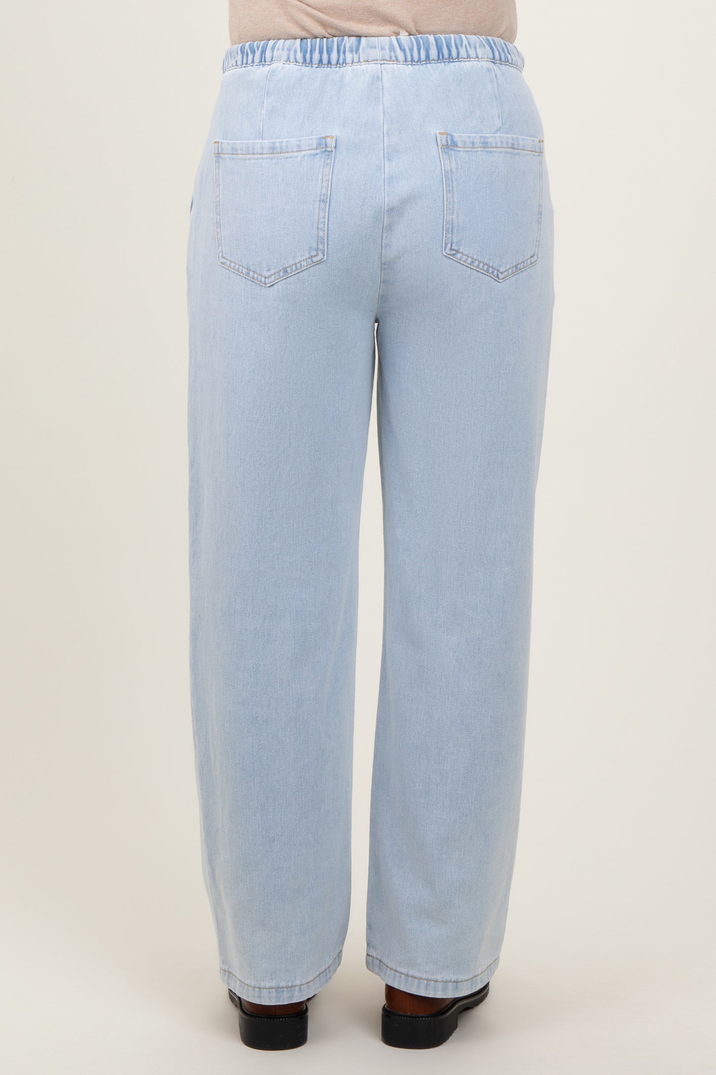 Light Blue Washed Chambray Drawstring Relaxed Fit Maternity Pants