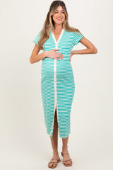 Jade Striped Button Down Maternity Midi Dress