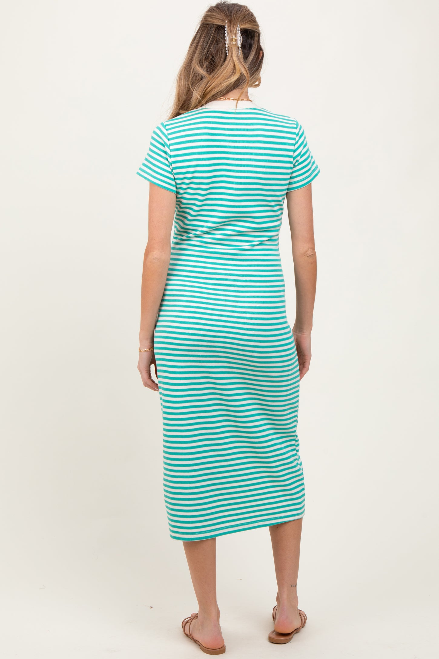 Jade Striped Button Down Maternity Midi Dress