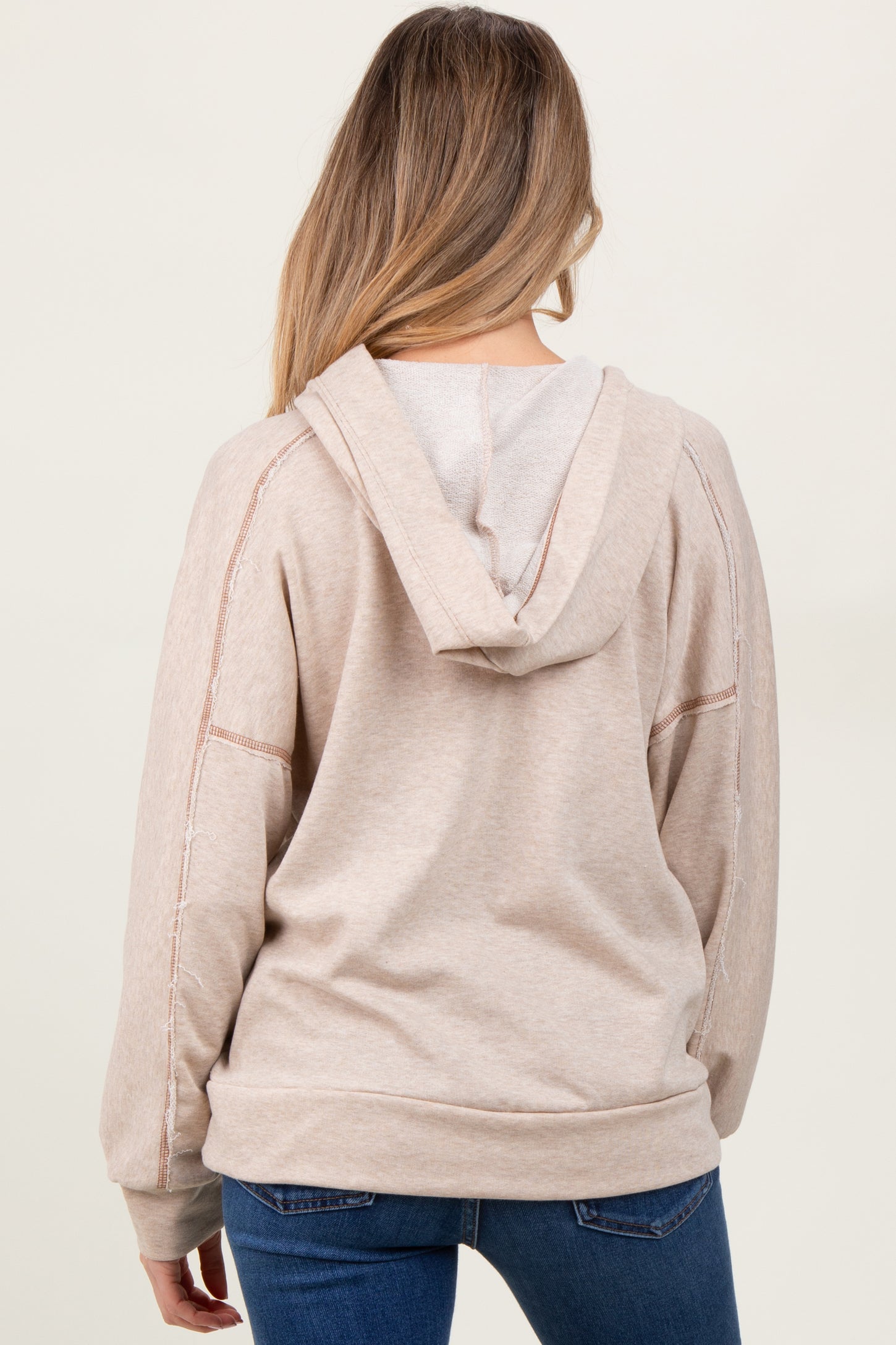 Beige Oversized Raw Hem Maternity Hoodie