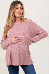 Mauve Ribbed Brushed Knit Oversized Long Sleeve Maternity Top