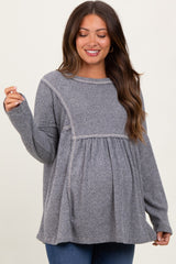 Charcoal Ribbed Brushed Knit Oversized Long Sleeve Maternity Top