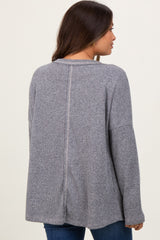 Charcoal Ribbed Brushed Knit Oversized Long Sleeve Maternity Top
