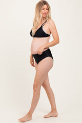 Black Crochet Detail Double Strap Maternity Bikini Set