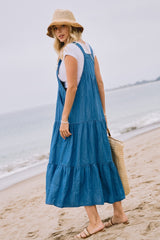 Blue Chambray Overall Tiered Midi Dress