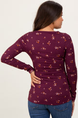 Plum Floral Henley Long Sleeve Maternity Top