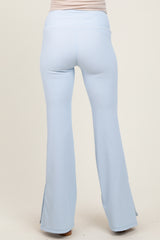 Light Blue Ribbed Split Flare Maternity Leggings