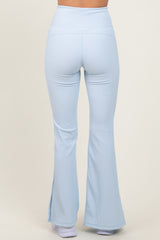 Light Blue Ribbed Split Flare Leggings