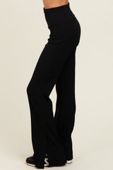 Black Ribbed Split Flare Leggings