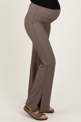 Mocha Ribbed Split Flare Maternity Leggings