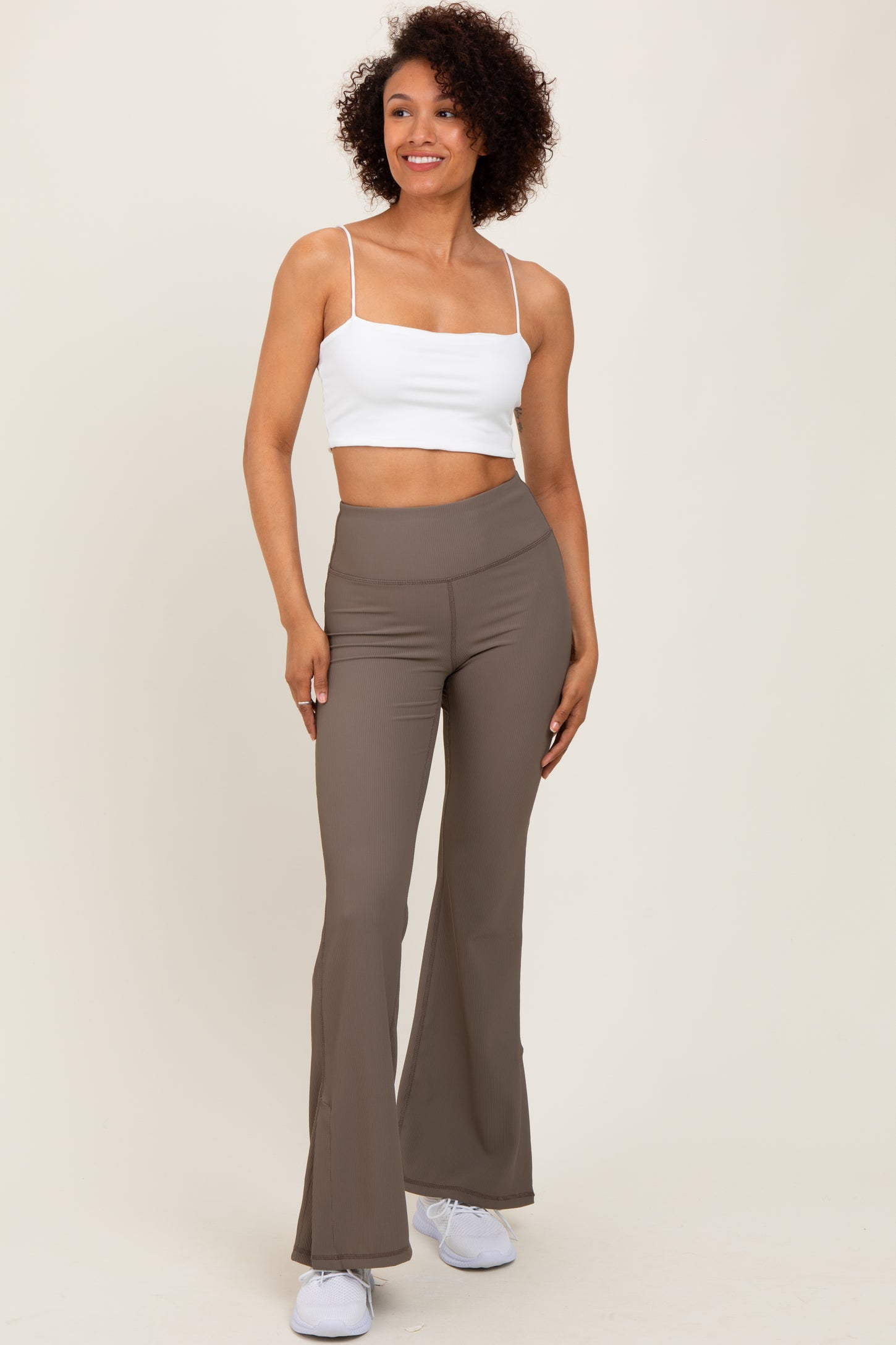 Mocha Ribbed Split Flare Leggings
