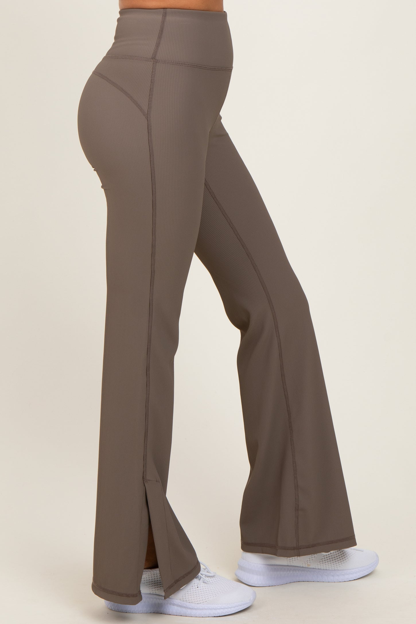 Mocha Ribbed Split Flare Leggings