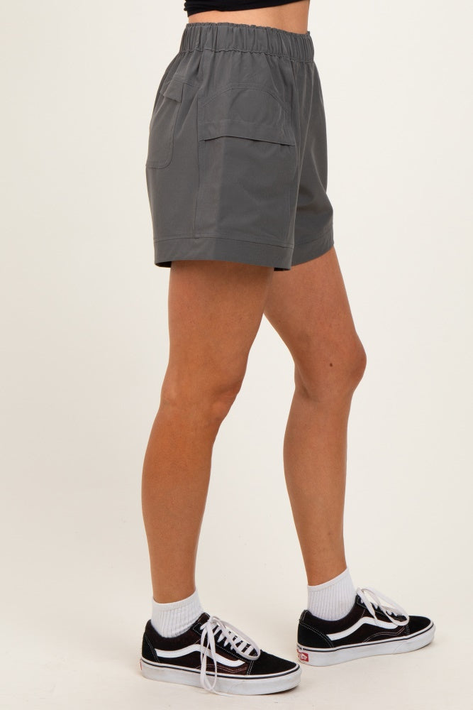 Olive Green Elastic Cargo Shorts