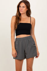 Olive Green Elastic Cargo Shorts