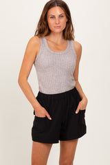 Black Elastic Cargo Maternity Shorts