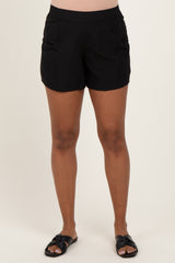 Black Elastic Cargo Maternity Shorts