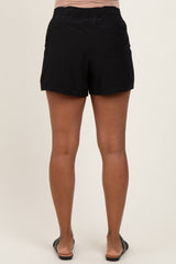 Black Elastic Cargo Maternity Shorts