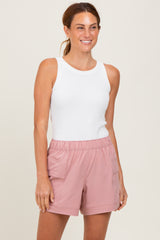 Mauve Elastic Cargo Shorts
