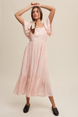Light Pink Flutter Sleeve Midi Dress