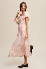 Light Pink Flutter Sleeve Midi Dress