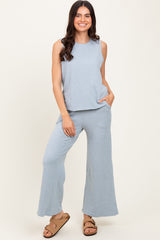 Light Blue Slub Knit Maternity Pants Set