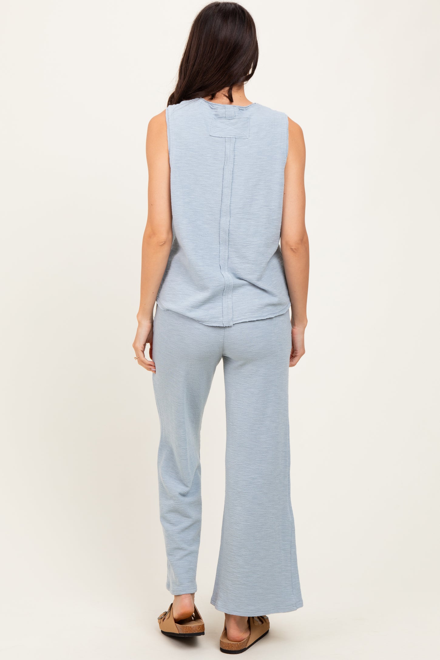 Light Blue Slub Knit Pants Set