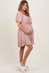 Light Pink Sweetheart Neckline Plisse Maternity Dress
