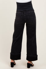 Black Cuffed Relaxed Wide Leg Maternity Jeans