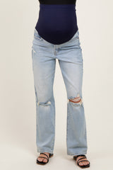 Light Blue Maternity Baggy Ripped Knee Straight Leg Maternity Jeans