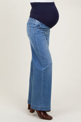 Blue Trouser Hem Wide Leg Maternity Jeans