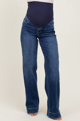 Navy Trouser Hem Wide Leg Maternity Jeans