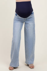 Light Blue Lightly Distressed Wide Leg Maternity Jeans