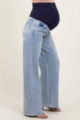 Light Blue Lightly Distressed Wide Leg Maternity Jeans