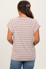 Mocha Stripe Ribbed Short Sleeve Maternity Tunic Top