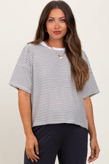 Black Striped Drop Shoulder Short Sleeve Maternity Top